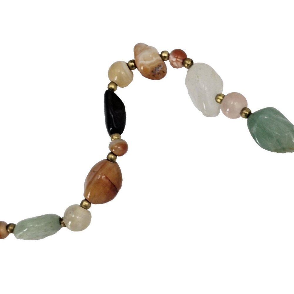Vintage Semi Precious Gemstone Agate Necklace 35" Barrel Clasp Natural Stones - Picture 9 of 9